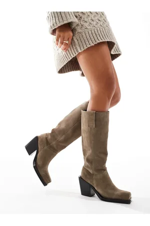 ASOS Celia - Pull on-westernstøvler i taupe ruskind-Grøn