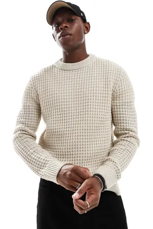 JJ Beige trøje med rund hals og chunky tekstur-Neutral
