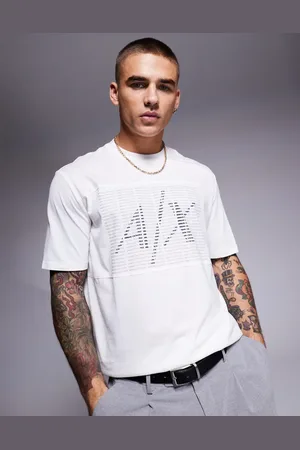 Armani Exchange Offwhite t-shirt med print på brystet og firkantet pasform-Hvid