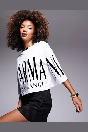 Armani Exchange Hvid cropped løstsiddende T-shirt med stort logoprint