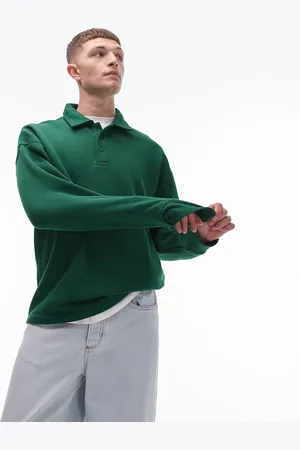 Topman Oversized sweatshirt med polokrave og lange ærmer i grøn