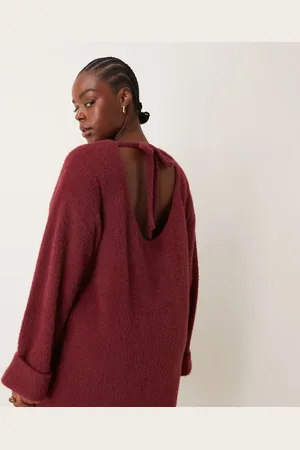 ASOS ASOS DESIGN Curve - Superblød, plysset og løstsiddende bordeauxrød mini-sweaterkjole