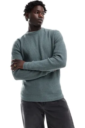 River Island Grøn trøje med rund hals, lange ærmer og vaffelstruktur