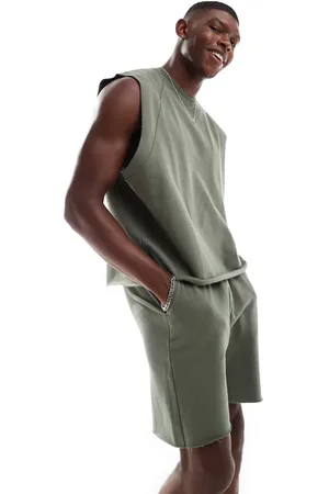 ASOS Koksgråt pyjamassæt med top med rå kanter og shorts