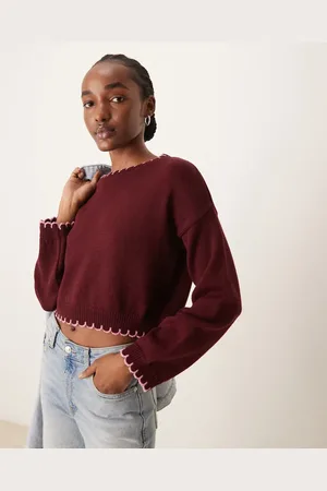 Miss Selfridge Bordeauxrød striktrøje med tæppesyninger