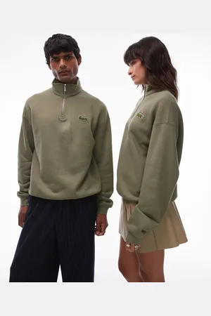 Lacoste Kakigrøn sweatshirt med lort lynlås og signaturlogo
