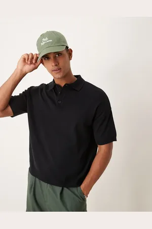 ASOS Strikket poloskjorte i afslappet firkantet pasform-Grøn