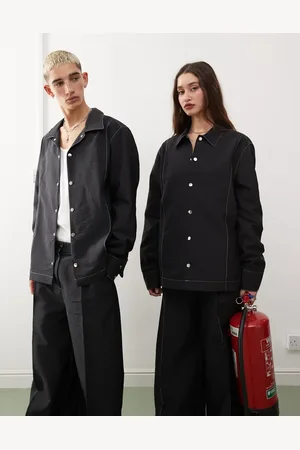 Reclaimed Unisex - overskjorte i nylon med kontrastfarvede stikninger