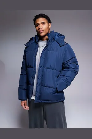 ASOS Dynejakke med aftagelig hætte-Marineblå