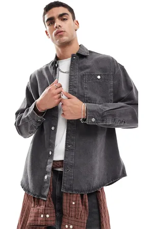 JACK & JONES Vasket sort oversized overskjorte i kraftig denim