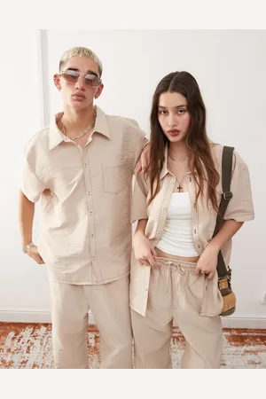 Reclaimed Unisex - skjorte med kontrastsyninger-Neutral