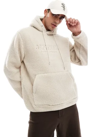 JACK & JONES Beige oversized teddy-hættetrøje med broderet logo-Neutral