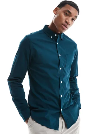 ASOS Blågrøn Oxford-skjorte med stretch i Slim Fit