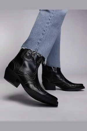 Steve Madden Waynoa - Sorte cowboy-ankelstøvler i læder