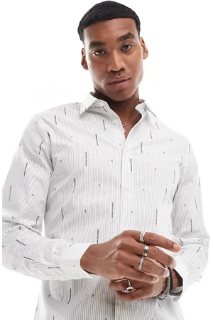 Armani Exchange Hvid skjorte med lange ærmer, striber og logoprint