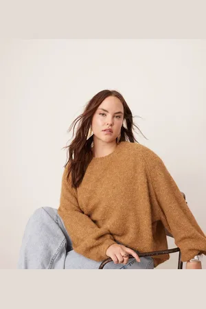 ASOS Curve - Oversized og lysebrun striktrøje med rund hals-Neutral