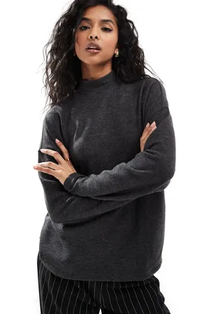 VERO MODA Sortmeleret og højhalset jerseytop med oversized pasform