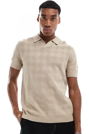 River Island Strikket beige poloskjorte med diamantmønster-Neutral