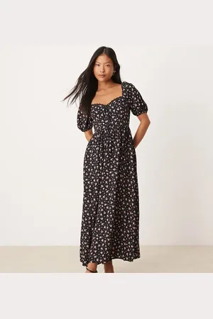 Miss Selfridge Korset-maxikjole med småprint-Sort