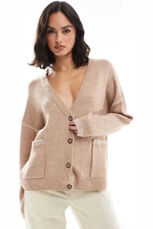 Brave Soul Longline-cardigan med kontrasterende syninger-Hvid