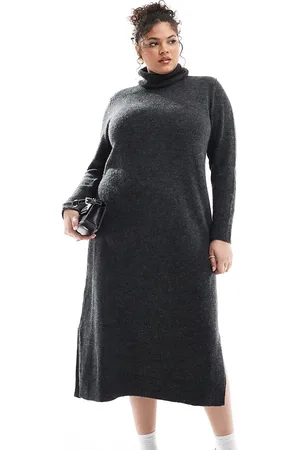 Pieces® Pieces Curve - og meleret sweaterkjole i maxilængde med rullekrave