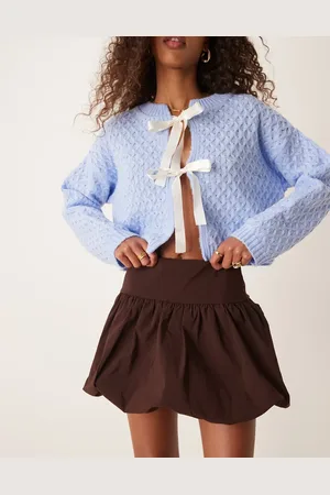 Miss Selfridge Mininederdel med boblekant-Brun