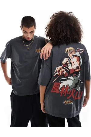 ASOS Unisex - Forvasket sort oversized T-shirt med officielt Street Fighter-print