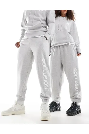 COLLUSION Unisex - Gråmelerede joggingbukser med logo - Del af sæt