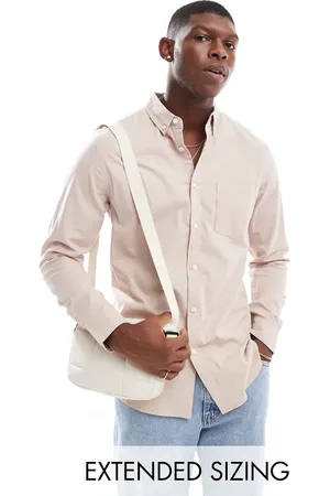 ASOS Beige Oxford-skjorte med stretch i slim fit-Neutral