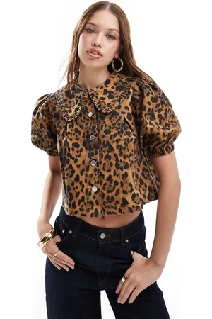 Miss Selfridge Denimbluse med og flæsekrave-Multifarvet