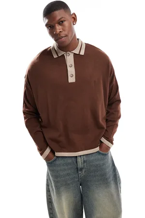 ASOS Oversized og strikket poloskjorte med lange ærmer og firkantet pasform