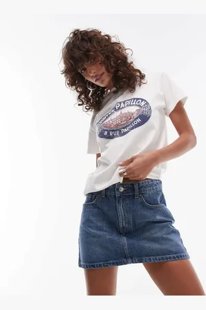 Topshop Mellemblå mininederdel i kornet denim