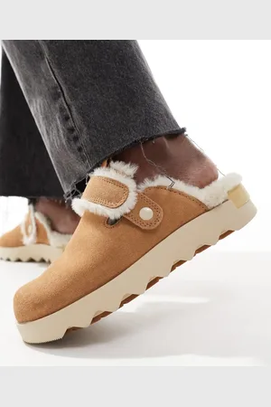 sorel Viibe Cozy - og brune clogs med imiteret pels i ruskind-Neutral