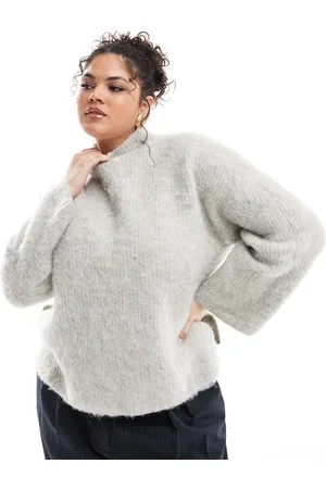 Pieces® Pieces Curve - Premium - meleret trøje i vamset strik i longline med vide ærmekanter