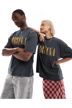 ASOS Unisex - Forvasket sort oversized t-shirt med licenseret Nirvana-bandprint