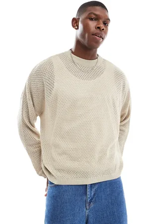 ASOS Oversized og cropped råhvid striktrøje med syningsdetaljer-Neutral