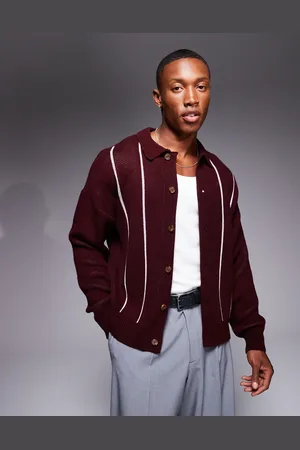 ASOS Bordeauxrød, afslappet og strikket polo med knapper og kontrastfarvede sømme