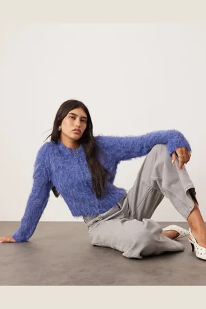 ASOS Cropped og cardigan i vamset strik med lynlås-Multifarvet
