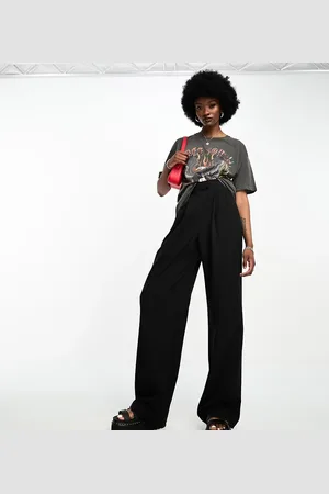 ASOS ASOS DESIGN Tall - Sorte og skræddersyede bukser med vide ben og plisseringsdetalje