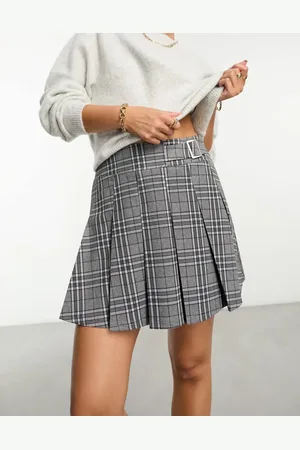 ASOS Plisseret kilt-mininederdel med spænde i gråt tern