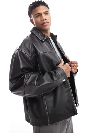 ASOS Premium - Oversized Harrington-jakke i ægte, læder