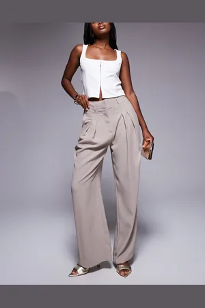 River Island Mørkebeige bukser med vidde og plisseringer-Neutral