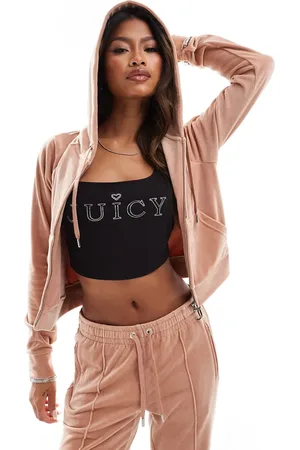 Juicy Couture Kaffebrun hættetrøje med lynlås i velour - Del af sæt