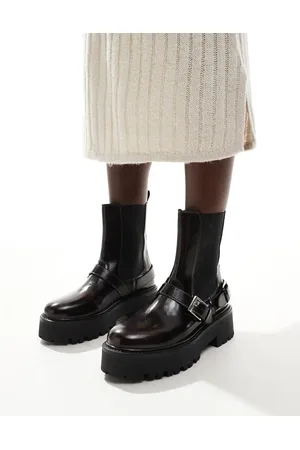 Schuh Ariah - Chunky ankelstøvler med spænde i læder-Rød