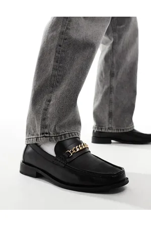ASOS Sorte loafers med firkantet tå og guldfarvet kæde i læder