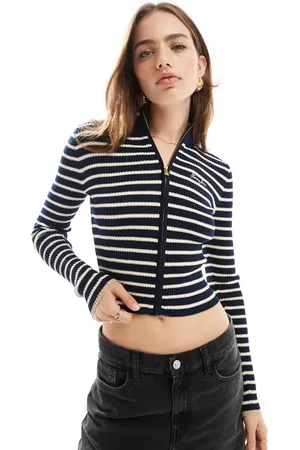 Tommy Hilfiger Marineblå cardigan med striber og lynlås