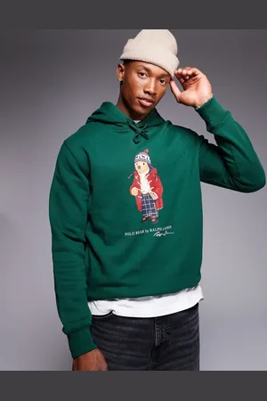 Ralph Lauren Mørkegrøn fleece-hættetrøje med bjørneprint