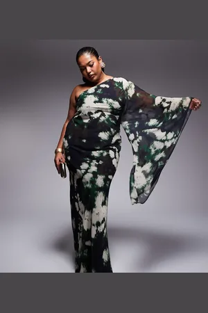ASOS ASOS DESIGN Curve - Oneshoulder-maxikjole i skråtskåret stof med -Multifarvet