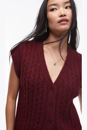 Topshop Bordeauxrød vest i kabelstrik