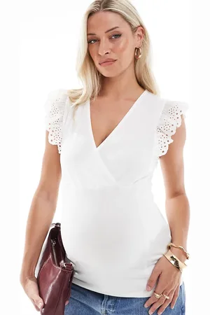 Mama;licious Mamalicious Maternity - Multifunktionel hvid jerseytop med ærmebroderinger